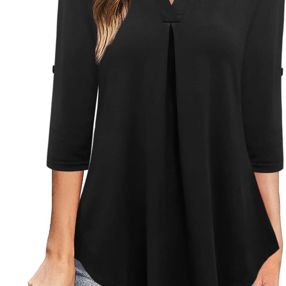 Brand New Womens Dressy Casual 3/4 Sleeve V Neck Chiffon Shirt
